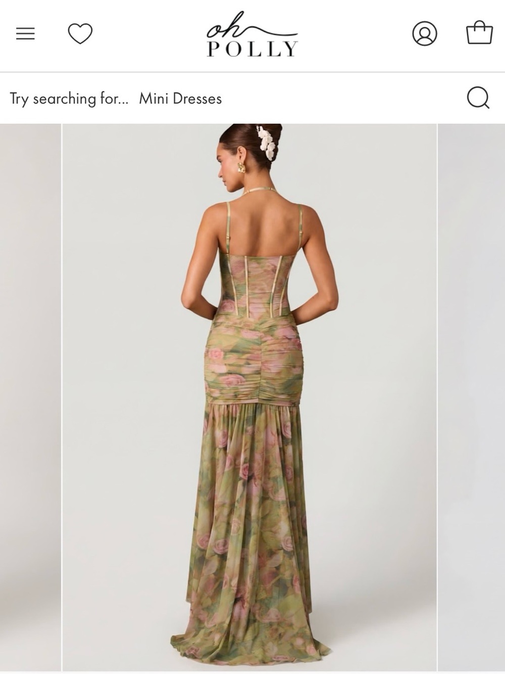 Oh Polly Olive Green & Pink Floral High-Low Mesh Corset Dress - Picture 3 of 5